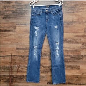 Express Jeans 6 R Barely Boot Mid Rise Ripped Medium Dark Wash Stretch Denim